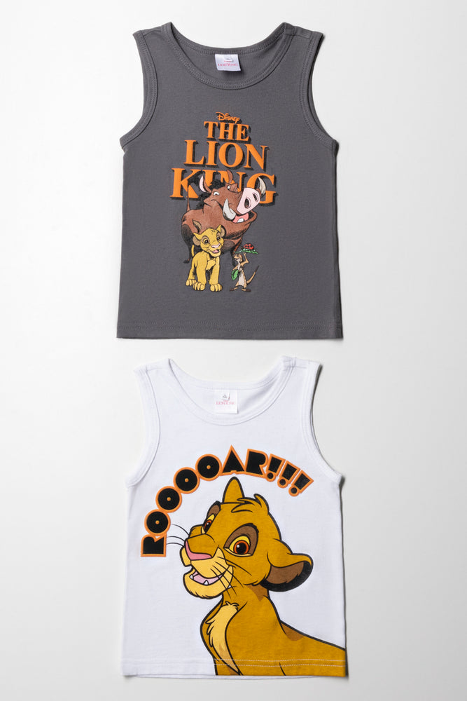 Classic Comfort Lion King 2 Pack Sleeveless T-Shirts White And Dark Grey