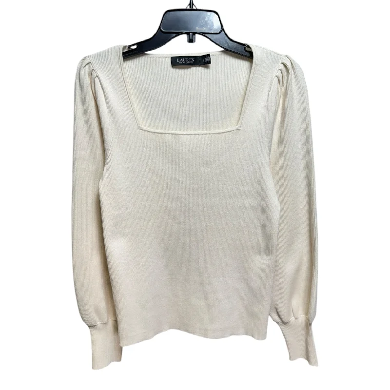 Classic And Versatile Knit Square Neck Top Long Sleeve By Lauren By Ralph Lauren In Cream, Size: L