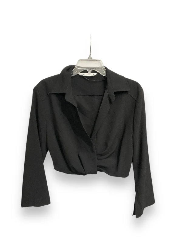 Fashionable And Versatile Top Long Sleeve By Zara In Black, Size: S