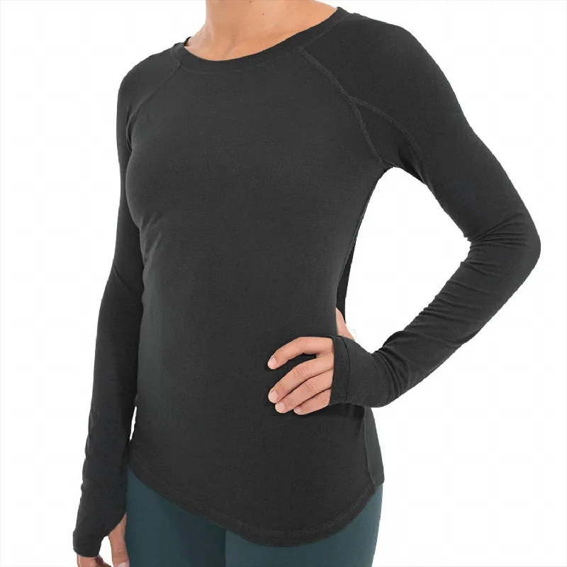 Celebrity Style Women's Bamboo Shade Long Sleeve Top In Heather Black