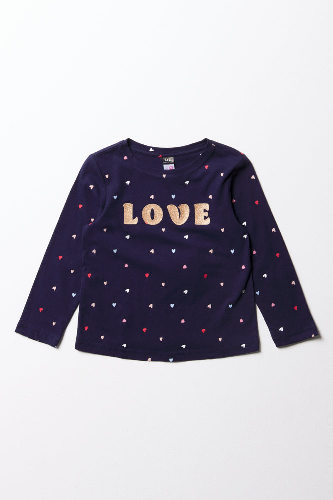 Comfortable Outfits Hearts Long Sleeve T-Shirt Navy