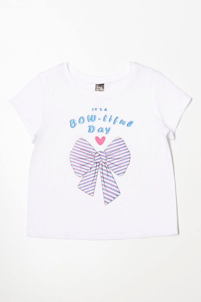 Casual Style Bow T-Shirt White