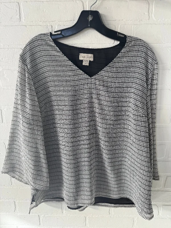 Stylish Wear Top Long Sleeve By Charlie Paige In Black & White, Size: L