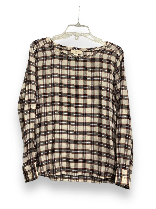 Sexy Fun Top Long Sleeve By Loft O In Plaid, Size: Xs