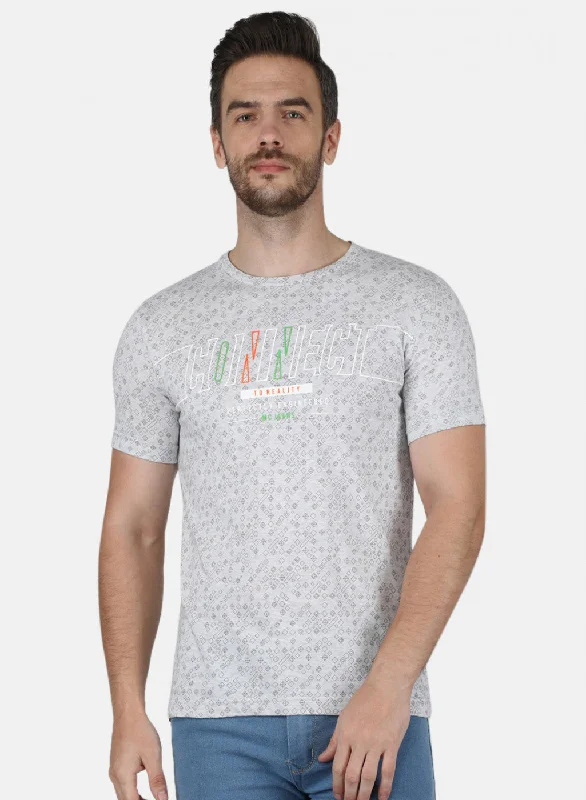 Breathable Style Men Grey Printed T-Shirt