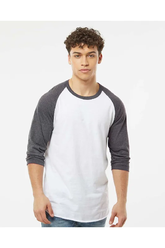 Stunning Fashion Tultex Mens Fine Jersey Raglan 3/4 Sleeve Crewneck T-Shirt - White/Heather Charcoal Grey