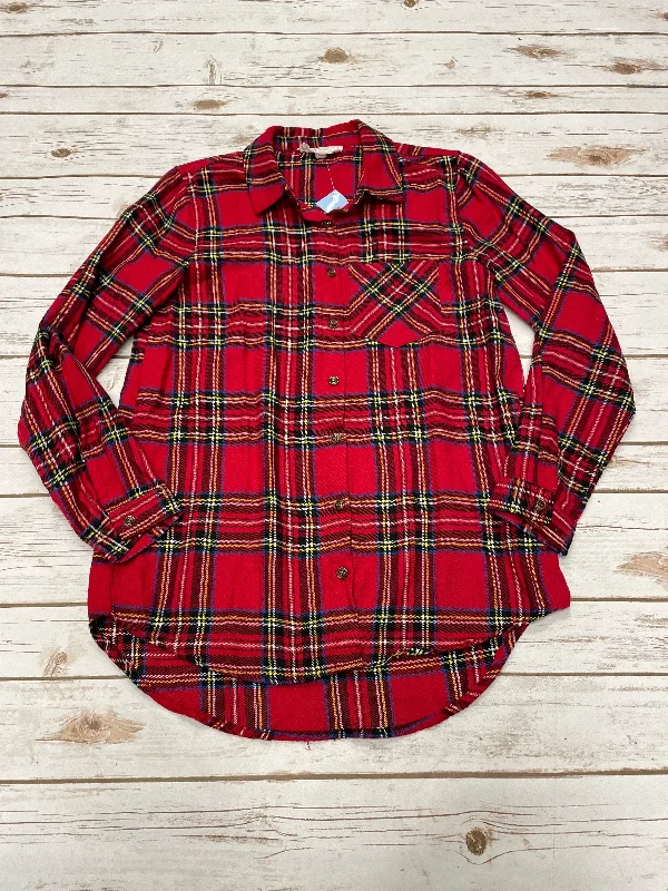 Cozy Outerwear Top Long Sleeve By Hippie Rose In Plaid Pattern, Size: S