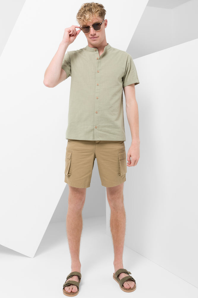 Casual And Versatile Mandarin Short Sleeve Shirt Green