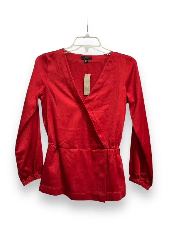 Youthful Street Fashion Top Long Sleeve By J. Crew In Red, Size: Xxs