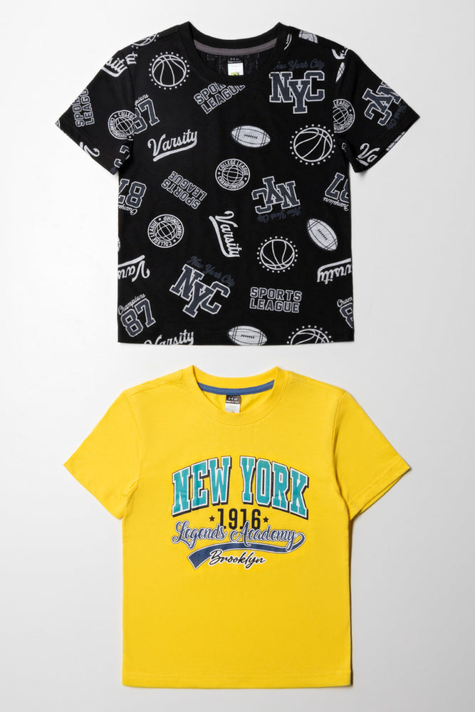 Soft Comfort 2 Pack Short Sleeve T-Shirts Black And Yellow