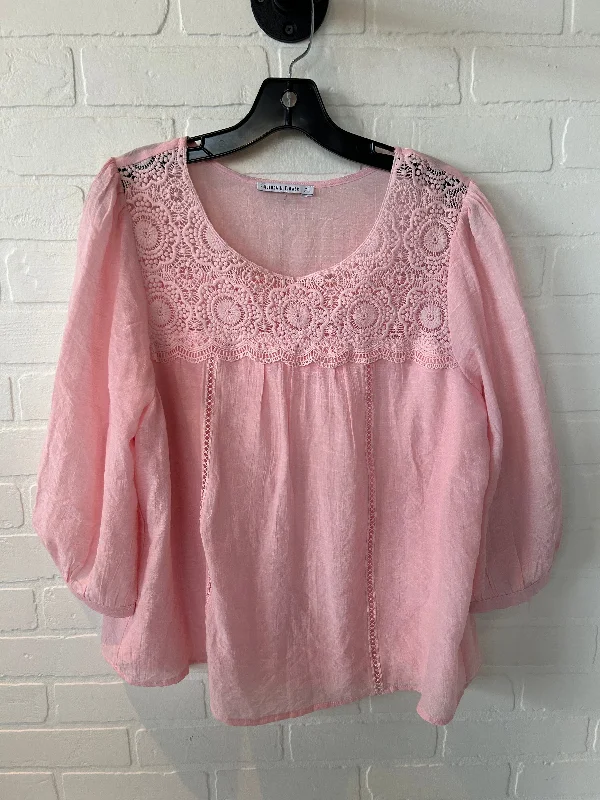 Simple Solid Color Top 3/4 Sleeve By Figuero & Flower In Pink, Size: Lp