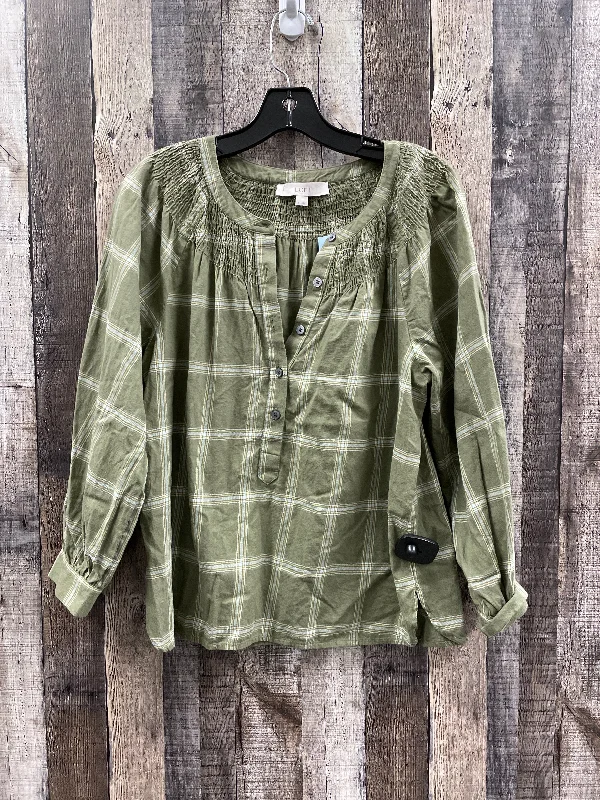 Soft Fabrics Top Long Sleeve By Loft In Plaid Pattern, Size: S