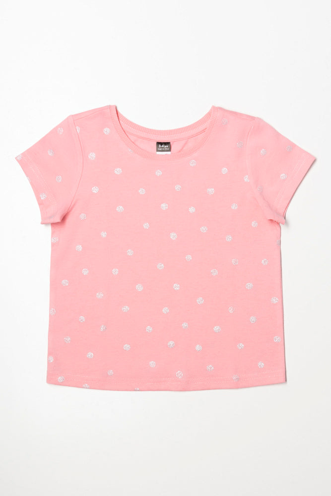 Soft Clothing Glitter Spot Printed T-Shirt Coral Pink