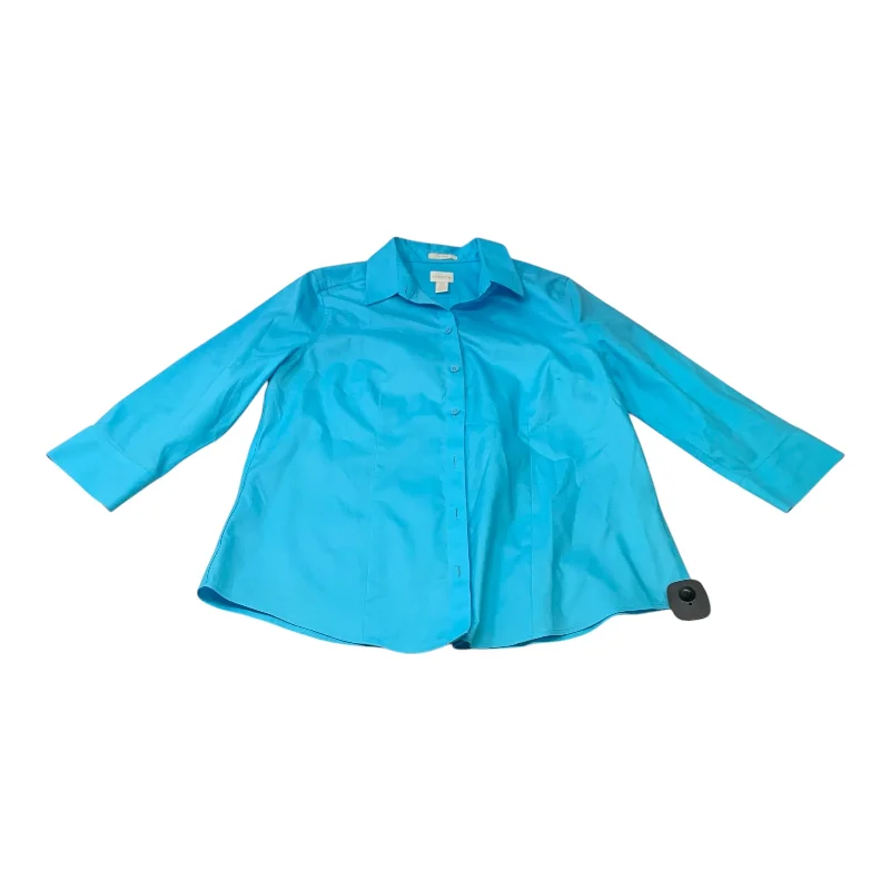 Comfortable Tops Top 3/4 Sleeve Basic By Chicos In Blue, Size:S