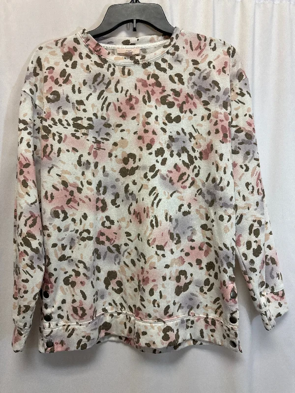 Relaxed Weekend Wear Top Long Sleeve By Como Vintage In Animal Print, Size: M