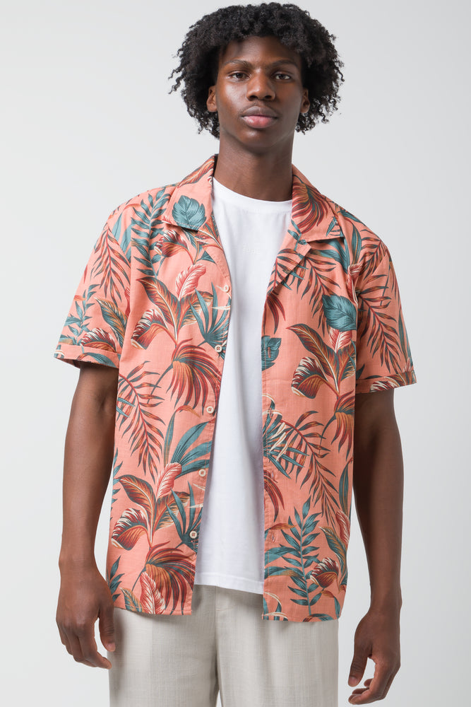 Lively And Youthful Leaf Short Sleeve Shirt Pink