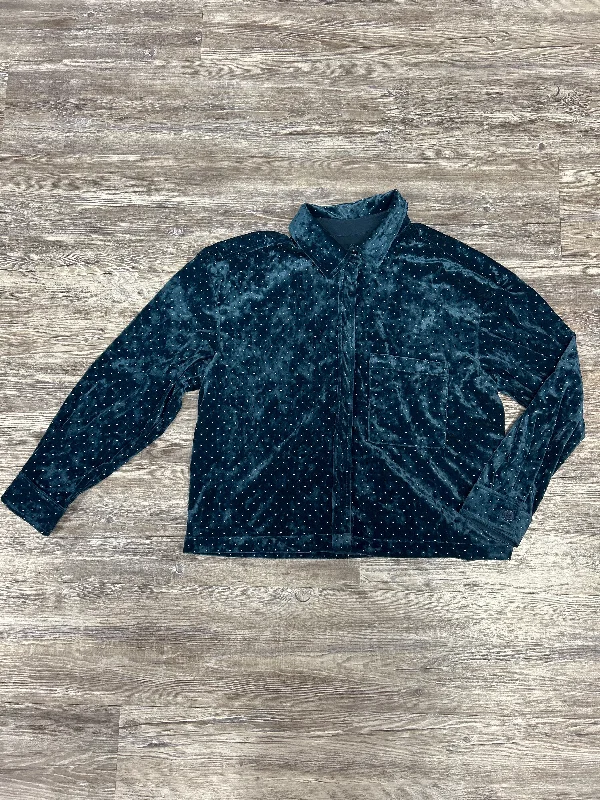 Designer Style Top Long Sleeve By Something Navy In Blue, Size: M