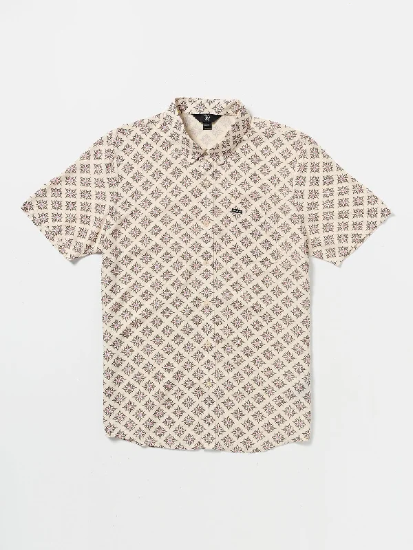Lace Design High Ball Short Sleeve Woven Shirt - White Flash