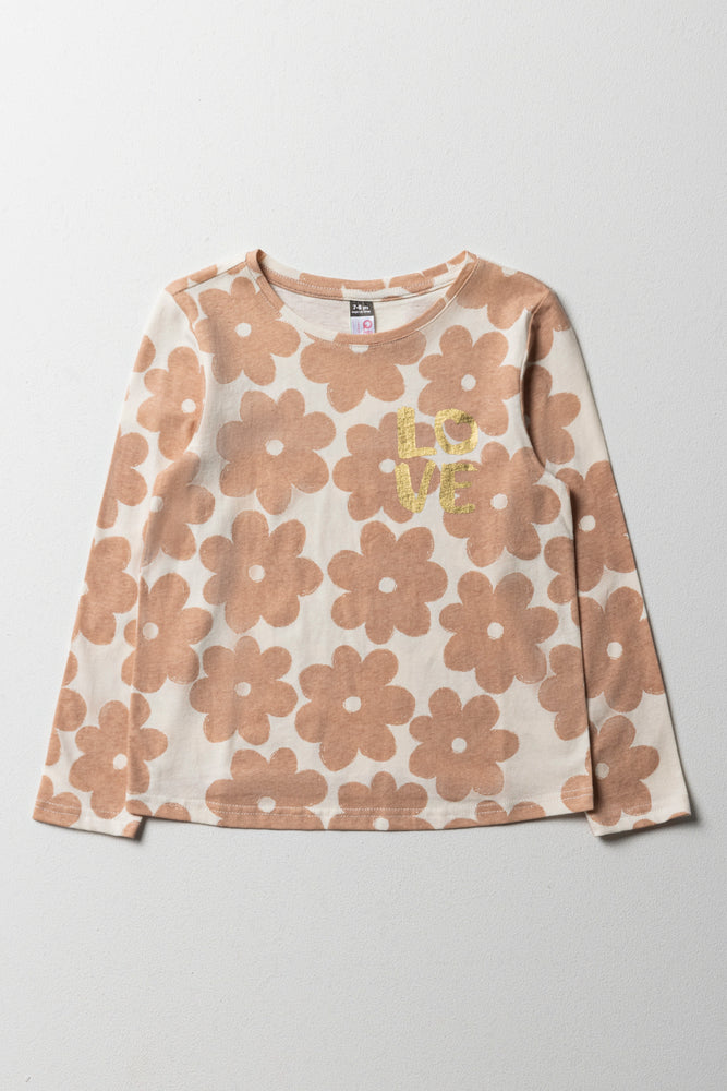 Cozy Knits Flower Long Sleeve T-Shirt Pink Light Pink