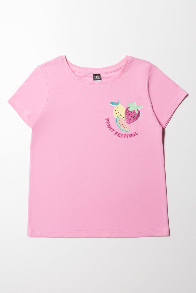 Cozy Vibes Fruit Placement Basic T-Shirt Mid Pink