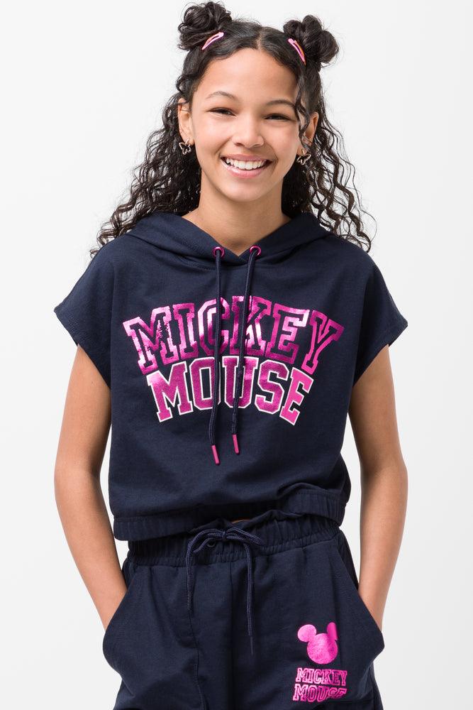 Retro Design Mickey Mouse Sleeveless Hoodie Navy