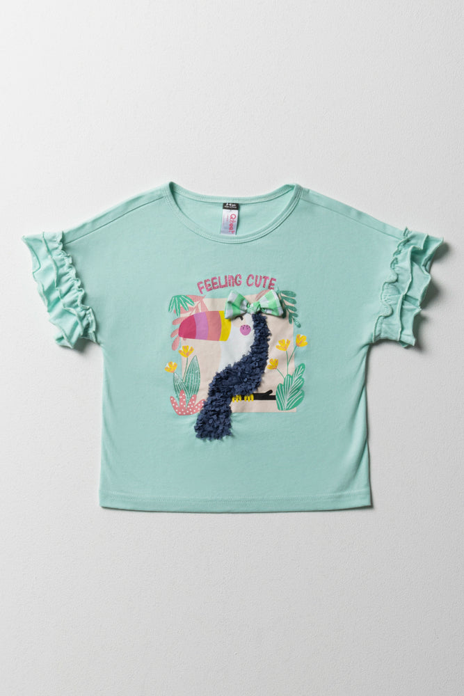 Casual Fit Wear Tucan Bird 3D Knit Top Light Blue