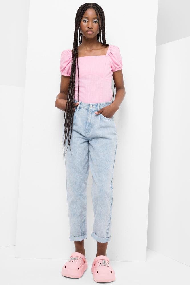 Comfortable Fashion Puff Sleeve Top Pink