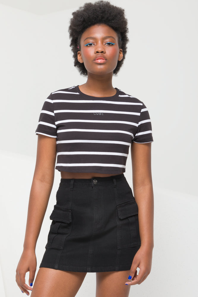 Fashion Selection Stripe Cropped T-shirt White