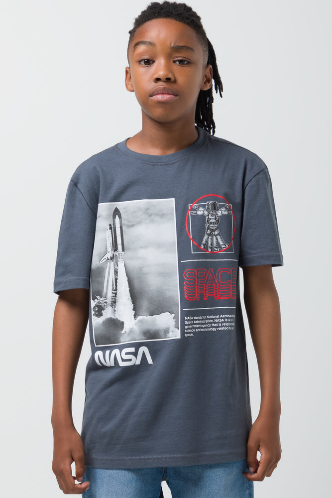 College Style NASA Short Sleeve T-Shirt Dark Grey