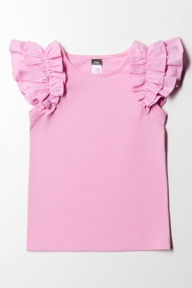 Relaxed And Casual Frill Sleeve Top Pink