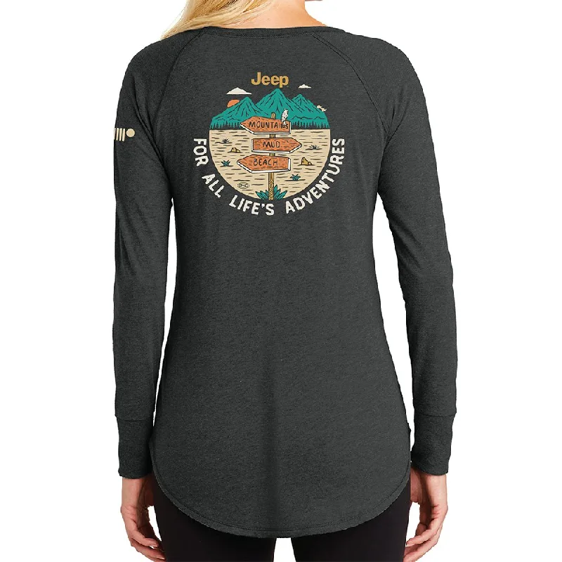 Urban Style Ladies Jeep® For All Life's Adventures Long Sleeve Tunic T-shirt - Heather Black