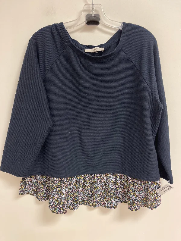 Integrated Design Top Long Sleeve By Loft In Navy, Size: L