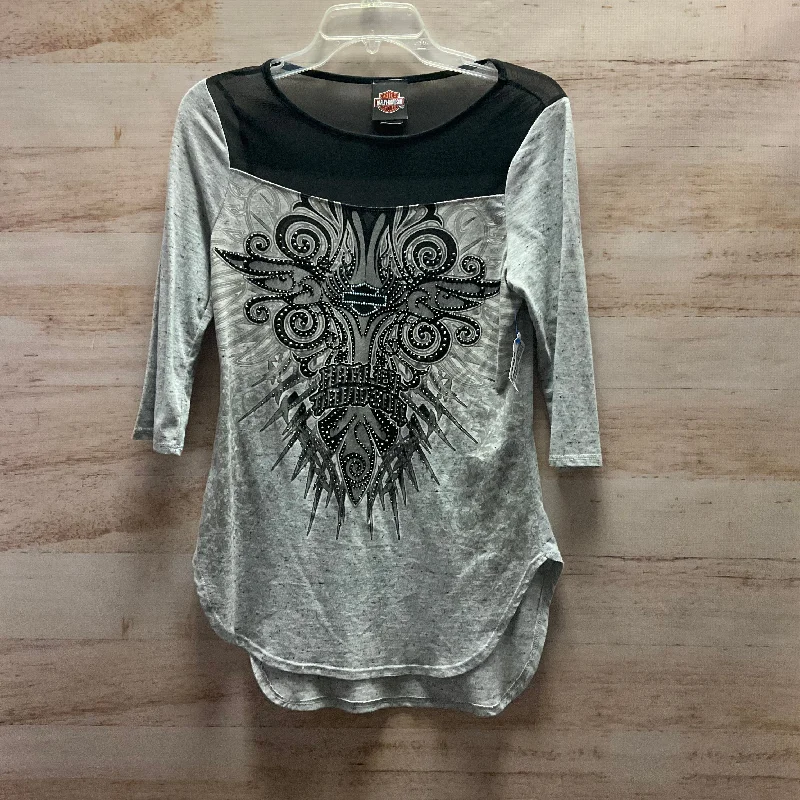 Effortless Outfits Top 3/4 Sleeve Basic By Harley Davidson In Grey, Size: S