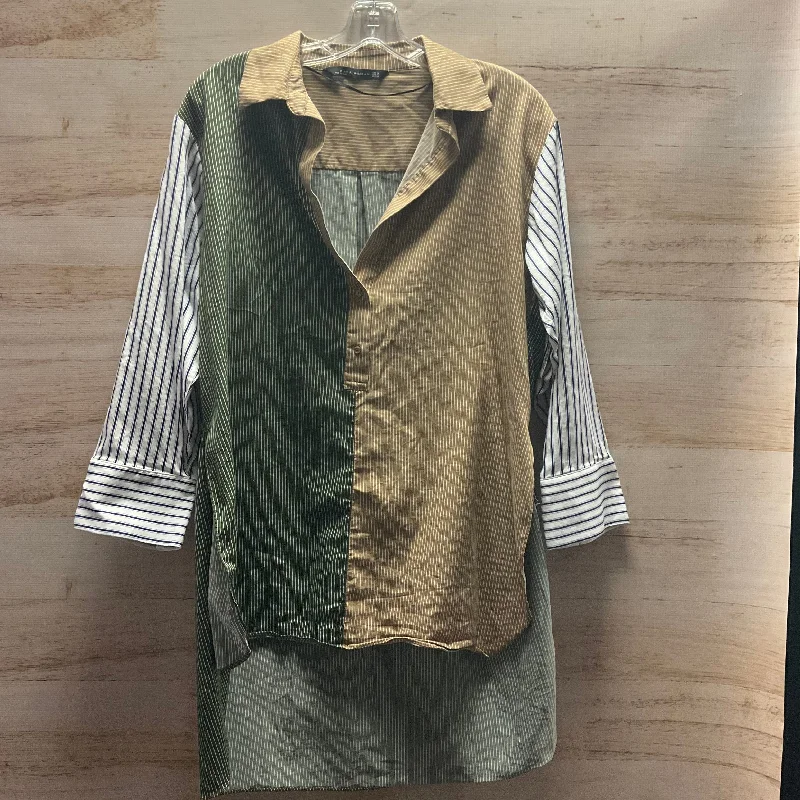 Relaxed Fit Wear Tunic Long Sleeve By Zara In Striped Pattern, Size: M