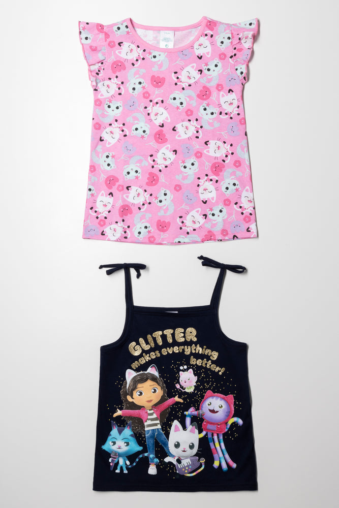 Trendy Comfort Wear 2 Pack Gabby's Dollhouse T-shirt Pink & Navy