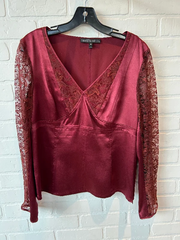 Design And Tailoring Top Long Sleeve Designer By Lafayette 148 In Maroon, Size: M
