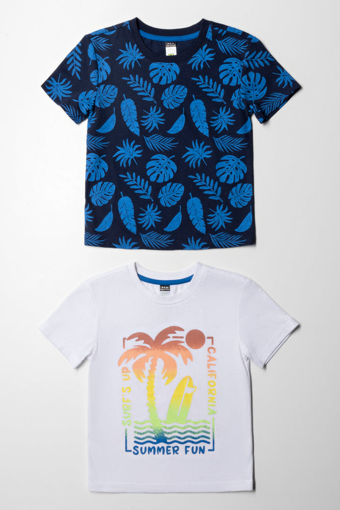 Elegant Comfort 2 Pack Tropical T-Shirts White And Cobalt