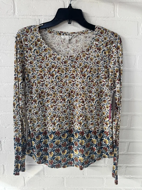Effortless Style Top Long Sleeve Basic By Lucky Brand In Brown & Cream, Size: S