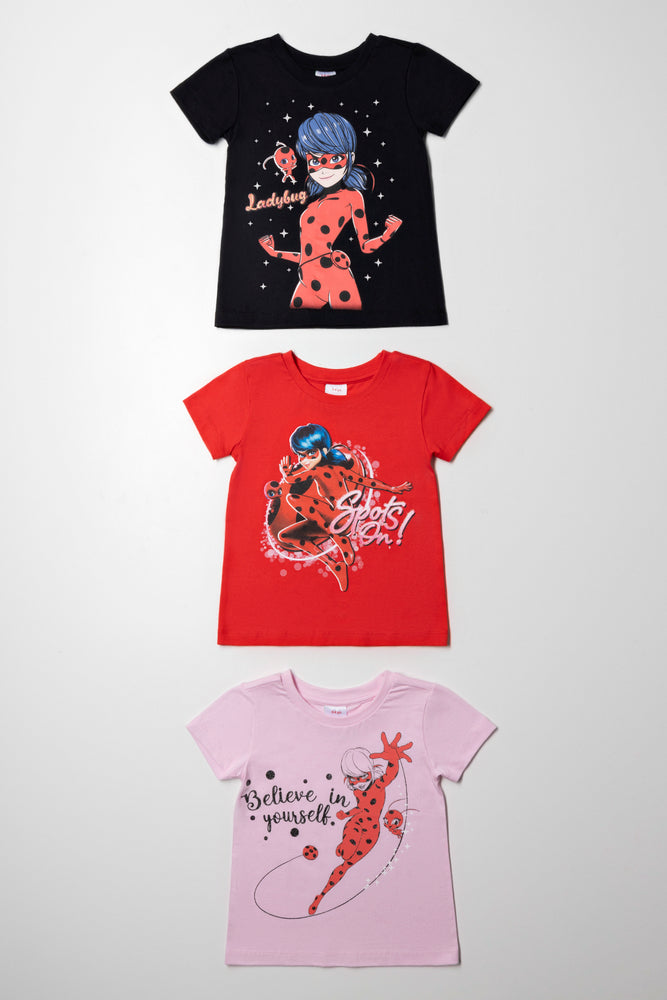Slim Fit Miraculous 3 Pack T-Shirts Red, Pink And Black
