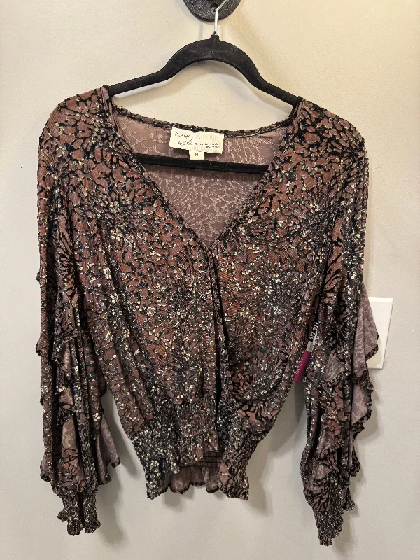 Romantic Data Top Long Sleeve By Vintage Havana In Black & Brown, Size: M