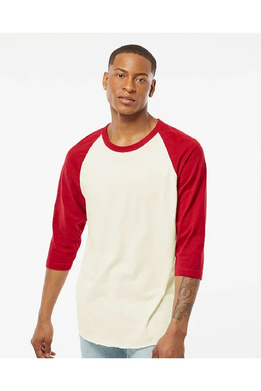 Elegant Tailoring Tultex Mens Fine Jersey Raglan 3/4 Sleeve Crewneck T-Shirt - Vintage White/Rio Red