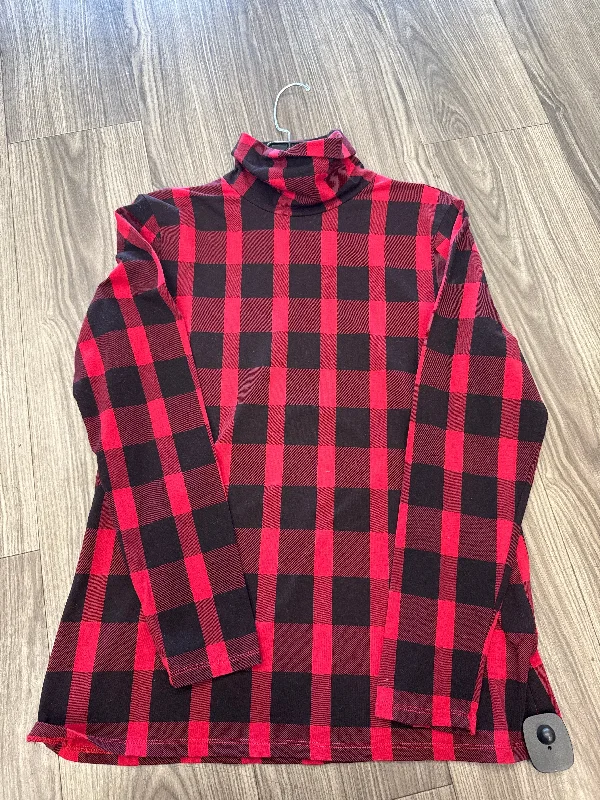 Urban Chic Top Long Sleeve Basic By Christopher And Banks In Black & Red, Size: M