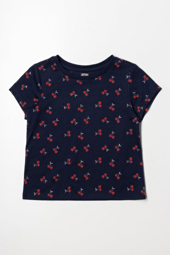 Street Cool Cherry Glitter Short Sleeve T-Shirt Navy