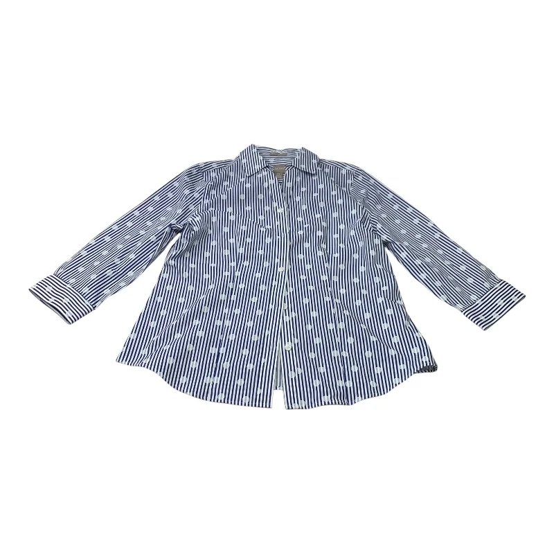 Relaxed Looks Top 3/4 Sleeve By Chicos In Blue & White, Size:S