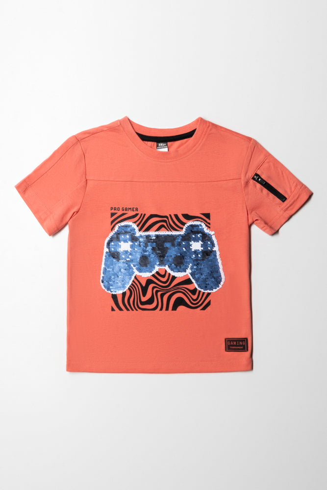 Warm Chic Outfits Sequin Short Sleeve T-Shirt Orange