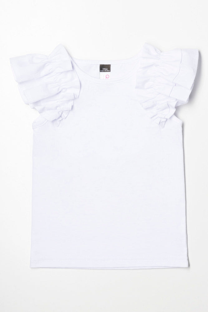 Unique Design Frill Sleeve Top White