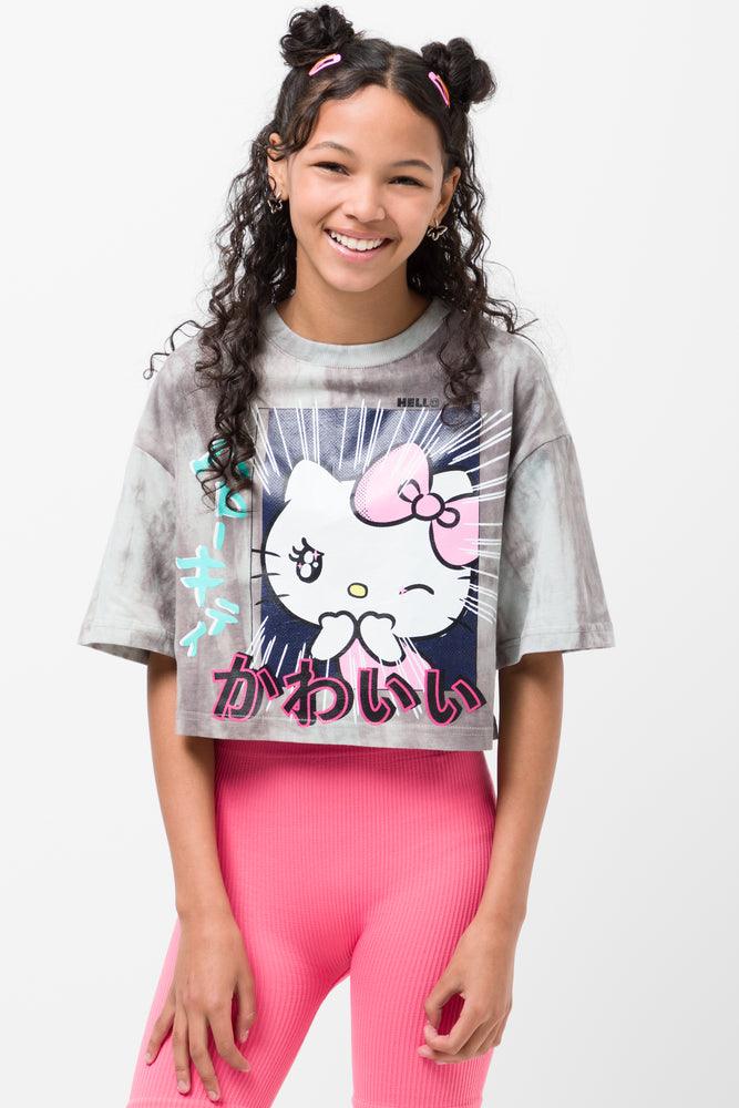 Must-have For Fashion Hello Kitty Crop Boxy Short Sleeve T-Shirt Grey