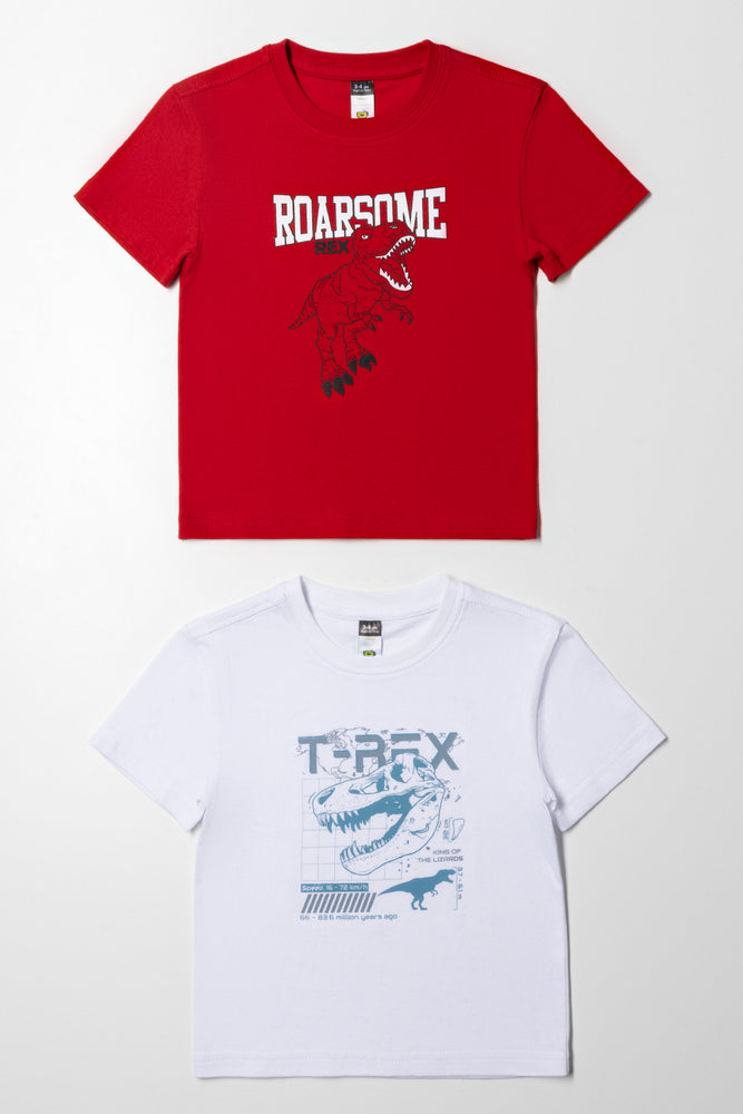 Trendy Layers 2 Pack Dinosaur T-Shirts White And Red