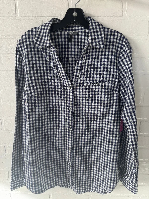 Luxe Comfort Top Long Sleeve By Kut In Blue & White, Size: L