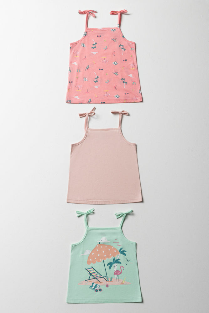 Relaxed Style 3 Pack Strappy Vests Pink & Aqua